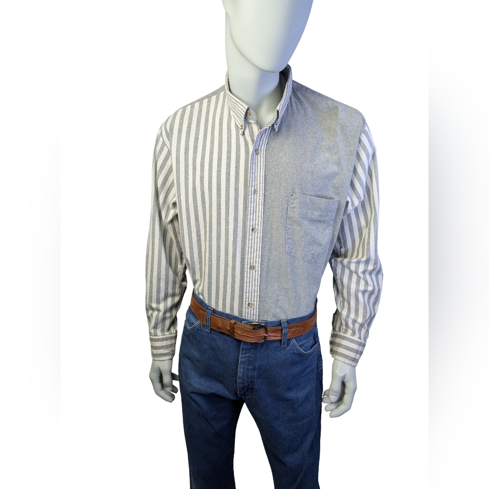 Vintage 90s Roper Classic Sage Stripe Western Shirt | 100% Cotton | Size XL